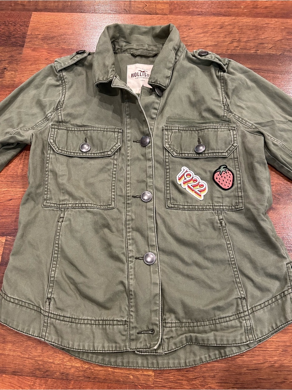 Hollister Women's S Army Utility Green Jacket Cargo Pockets Soft Cotton Button